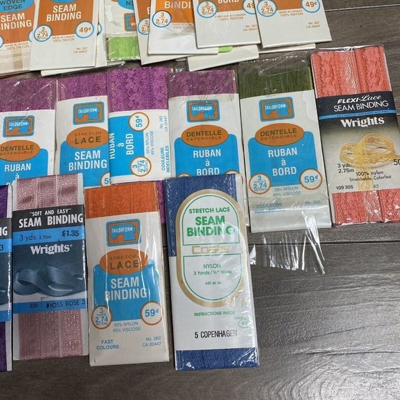 Vintage SEAM BINDING Rayon Woven Edge Ribbon Stretch Lace Various Lot Of 54 - Picture 4 of 4